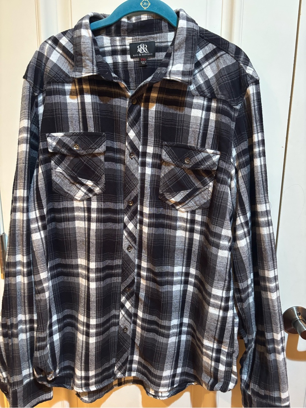 Rock & Republic Long Sleeve Plaid Button Up Flannel Shirt  Men's Size XXL